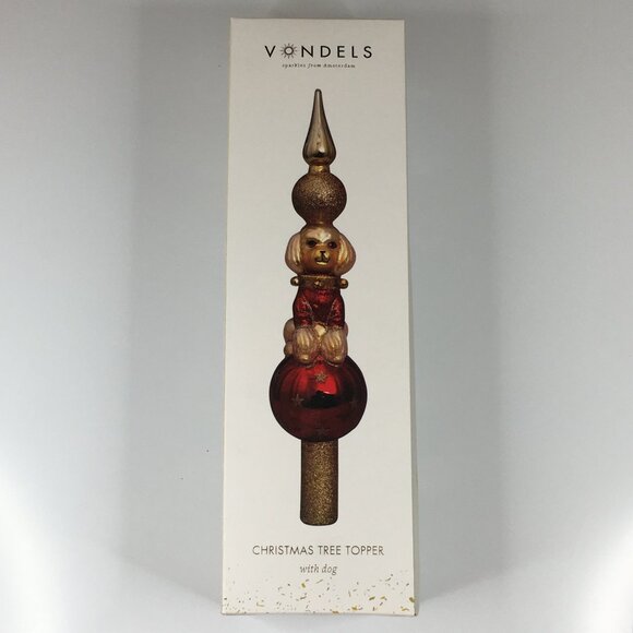 Vondels Christmas Tree Topper with Dog Mouth Blown Glass Hand Painted Poodle - Picture 1 of 16